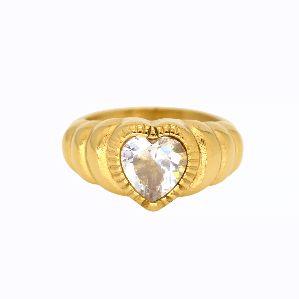 18K Gold Plated Cubic Zirconia Heart Wedding Promise Ring
