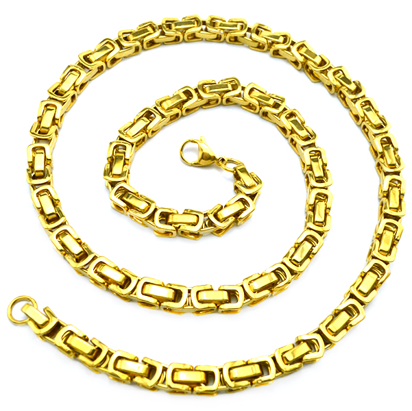 6mm 18K Gold Plated Solid Flat Byzantine Chain Necklace