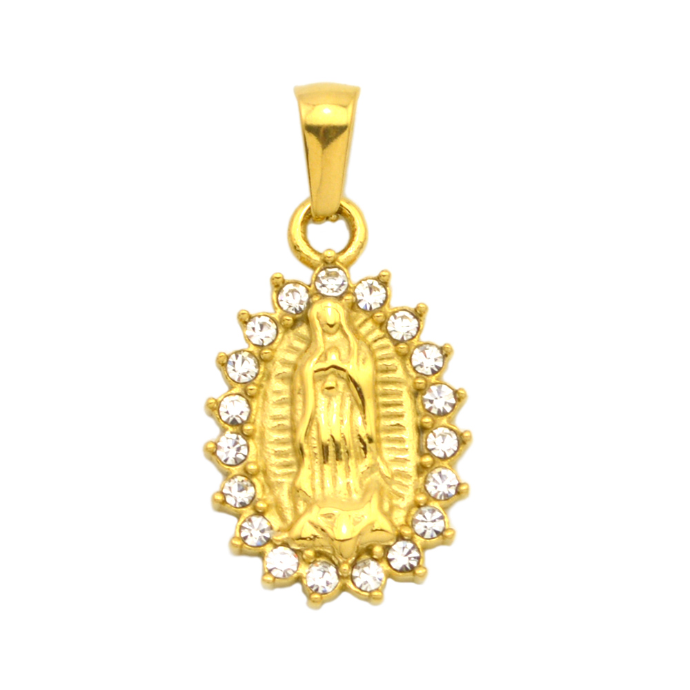 Cubic Zircon Heart Round Star Shape Gold Virgin Mary Pendant