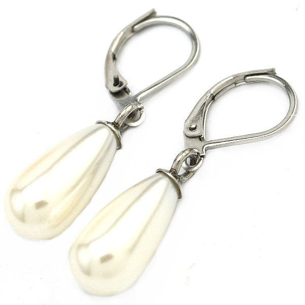 Fashion Stainless Steel Water Tear Long Pearl Drop Earring