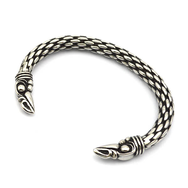 Large Chunky Viking Raven Heads Arm Cuff Bangle Bracelet Men