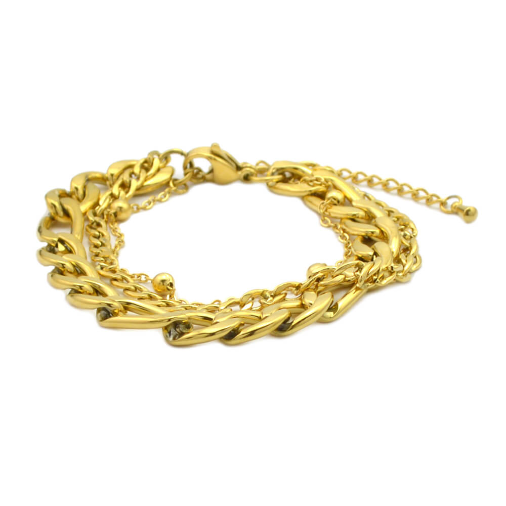 Layered Adjustable Stainless Curb Chain Wrist Bracelet Women