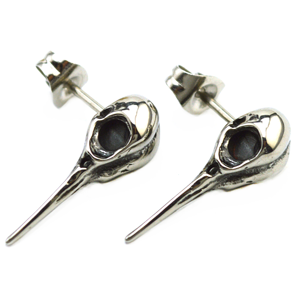 Man Odin Silver Stainless Steel Viking Runes Crow Earring