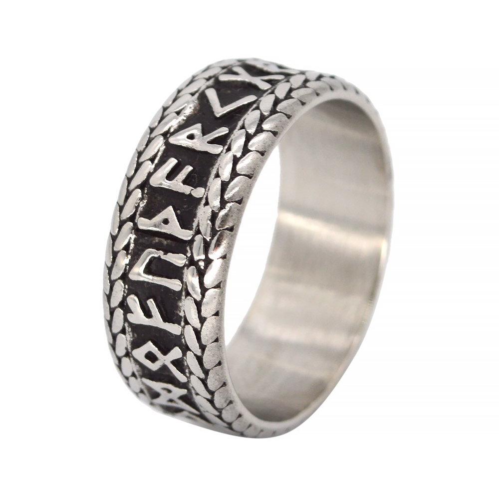 Oxidized Black Stainless Steel Nordic Rune Amulet Viking Ring